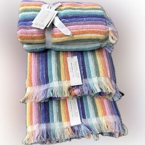 Rachel Zoe Rainbow Striped Towels with fringe. Two bath towels & two hand towels